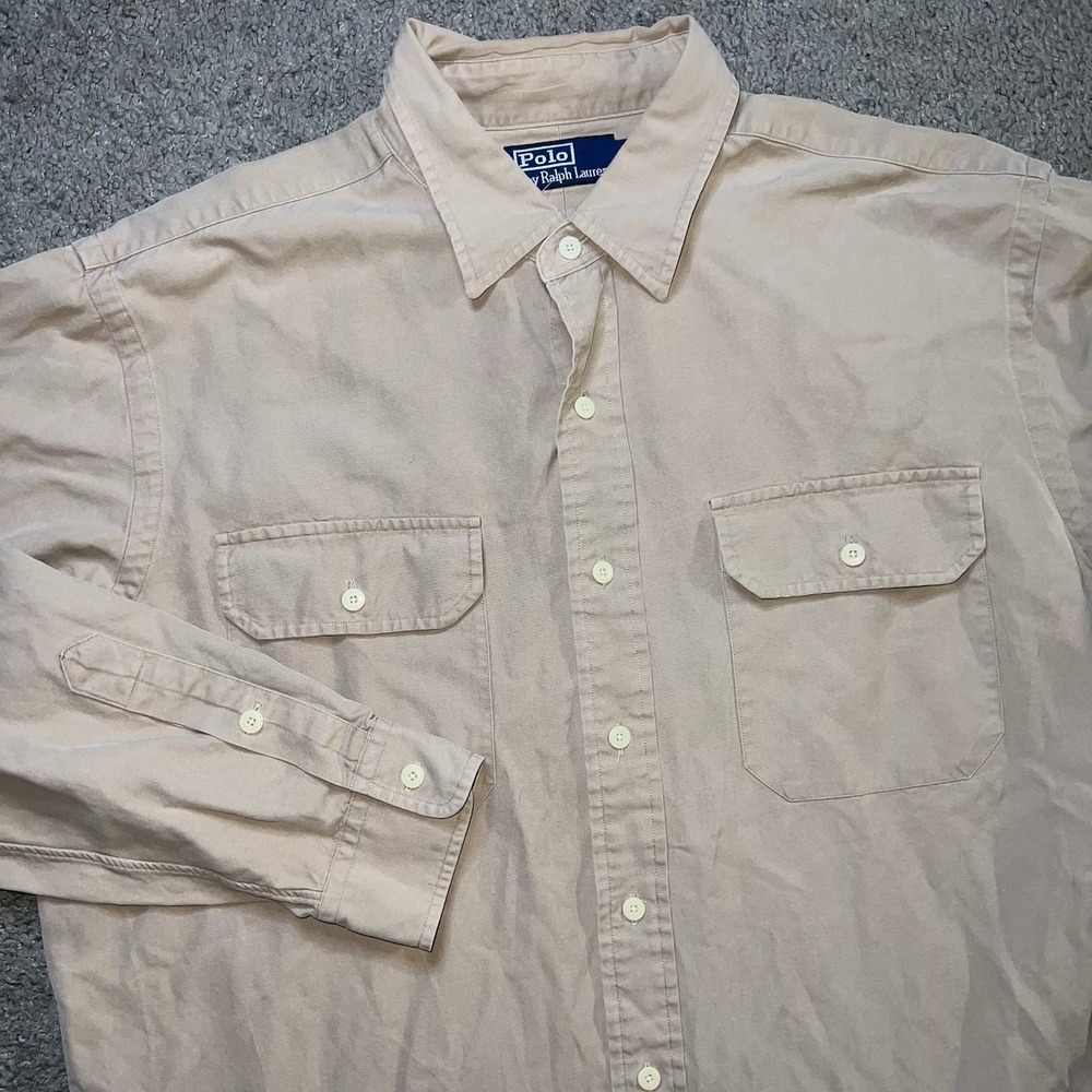 Polo Ralph Lauren Benford Shirt Large Camp Long Sleeve Button Up Silk Cotton